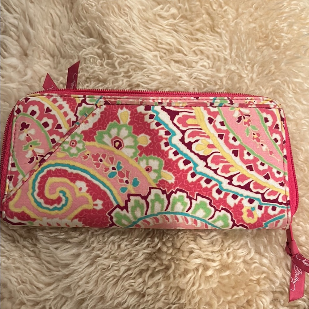 Vera Bradley Pink and Green Paisley Wallet